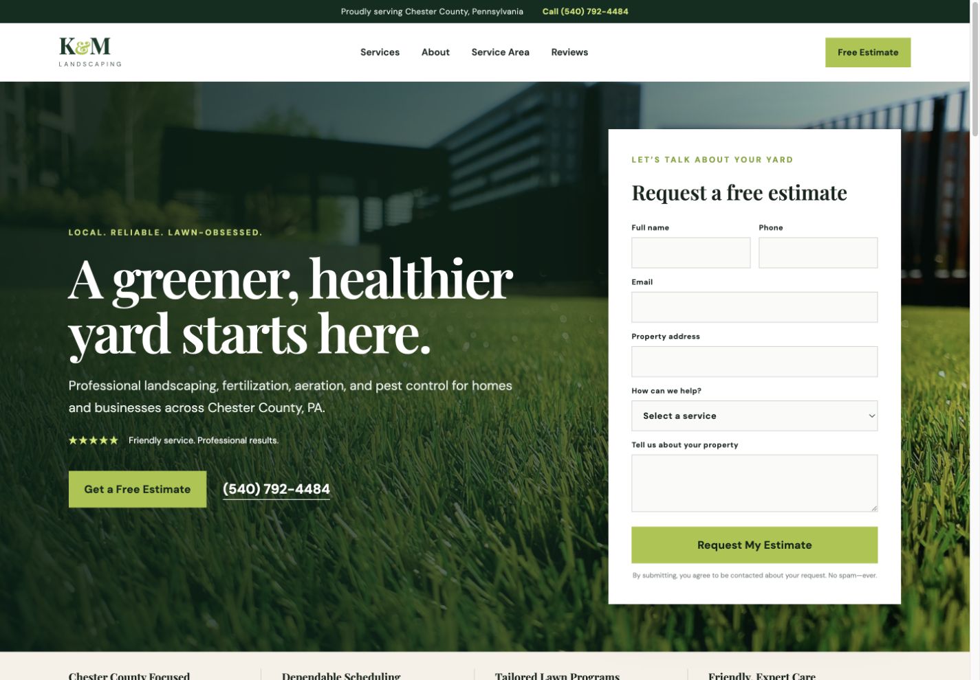 Desktop homepage preview for K and M Landscapes