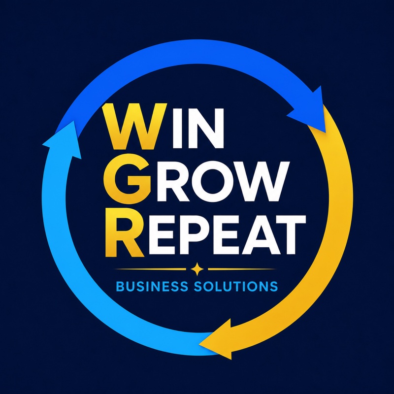 WGR Win Grow Repeat stacked logo with three overlapping arrows
